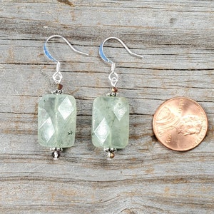 Faceted Light Green Tourmalinated Quartz Gemstone Earrings, Silver or Gold Findings, Hypoallergenic earwire options