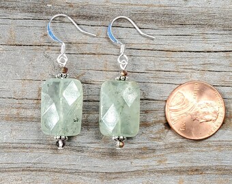 Faceted Light Green Tourmalinated Quartz Gemstone Earrings, Hypoallergenic earwire options