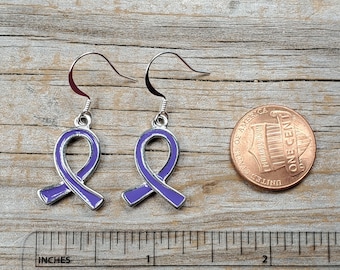 Large Purple Ribbon Earrings: Hypoallergenic earwire options
