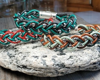 Braided leather bracelet with magnetic clasp, multiple sizes available 6 to 10 inches