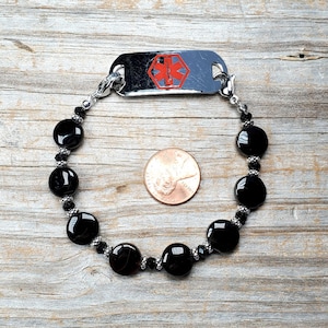 Onyx Coin Shaped Gemstone Bracelet for Medical ID or Watch Face, Multiple Sizes Available