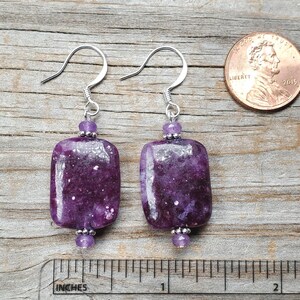 Sparkly Purple Lepidolite Rectangular Earrings, Silver or Gold Findings, Hypoallergenic earwires available