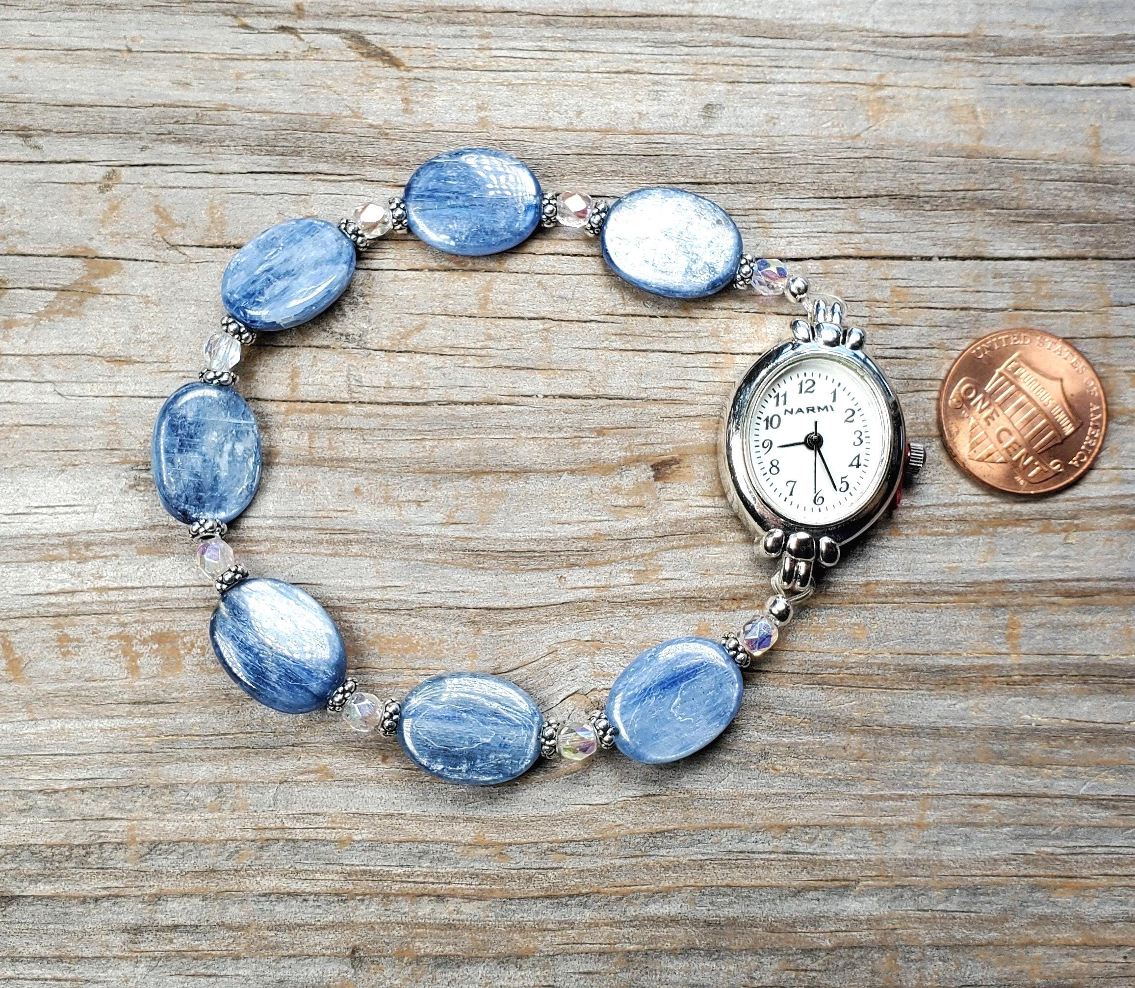 Blue Kyanite Gemstone Watch Bracelet, Very Durable Stretchy Cord, Multiple Sizes Available