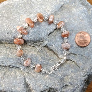 Sparkly Sunstone Adjustable Length Bracelet, Sterling silver lobster claw clasp and chain