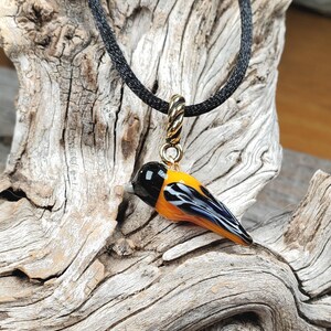 Handmade Lampwork Baltimore Oriole Glass Pendant Necklace