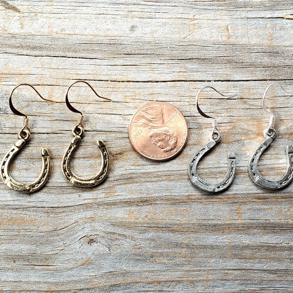 Horseshoe Earrings, Silver or Gold, Hypoallergenic earwire options