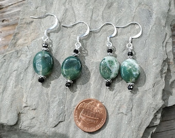 Green Tree Agate Earrings, silver or gold findings, Hypoallergenic earwire options