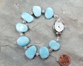 Light Blue Amazonite Gemstone Watch Bracelet, Very durable stretchy band