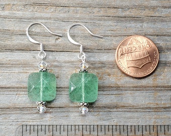 Green Fluorite and Swarovski Crystal AB Earrings, Gemstone Earrings, Hypoallergenic Earwire Options, Available in gold or silver findings