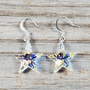 Swarovski Crystal Star Earrings, Aurora Borealis, gold or silver findings, hypoallergenic earwire options
