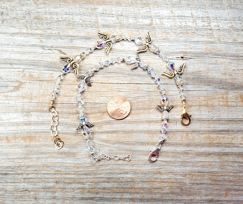 Swarovski crystal angel adjustable length bracelet, silver or gold findings bild 3