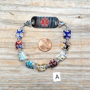 Millefiori Glass Interchangeable Bracelet for Medical ID or Watch Face, Multiple Sizes Available