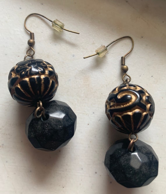 Gold and black fashion earrings Etsy