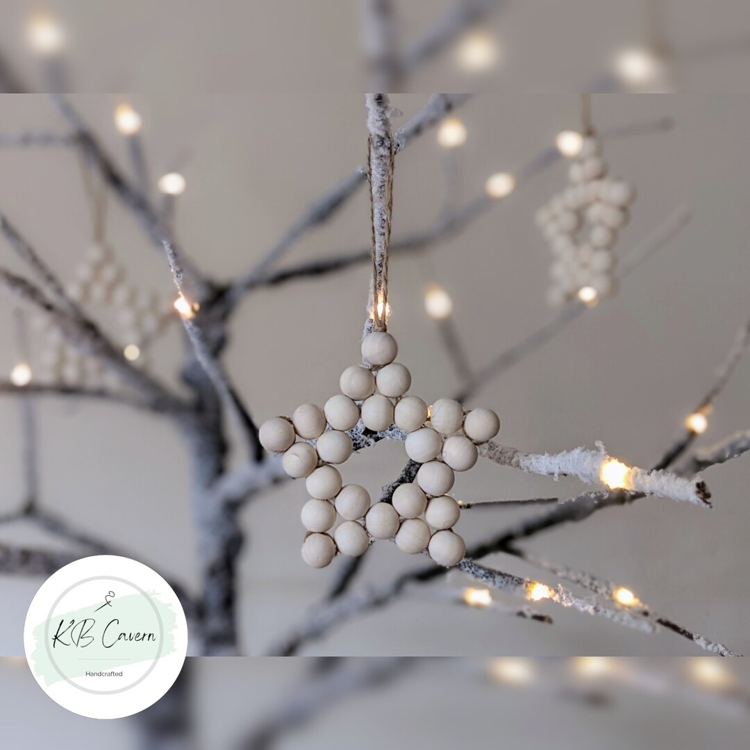 Wooden Star Beaded Star, Natural Christmas Decoration, Wooden Bead ...