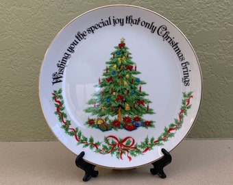 Christmas Tree Vintage Plate with Holiday message