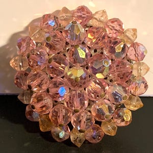 Pink Aurora Borealis Bead Cluster Brooch Vintage
