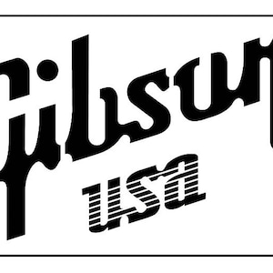 May include: Black and white logo for Gibson USA, a guitar manufacturer.