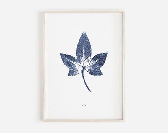 Ivy Leaf Art Print | Blue Ivy Pressed flower Print | Blue Botanical Print | Personalised Ivy named Leaf Print | New baby Print