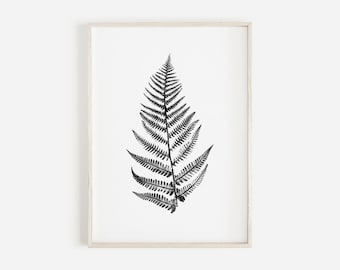 Fern Plant Print in Black | Pressed Fern leaf print | Monochrome Botanical Print | Personalised Fern Leaf Print.