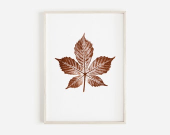 Horse Chestnut Tree Leaf Print in Autumn | Chestnut Tree Leaf Print | Monochrome Botanical Print | Personalised Horse Chestnut Tree Print