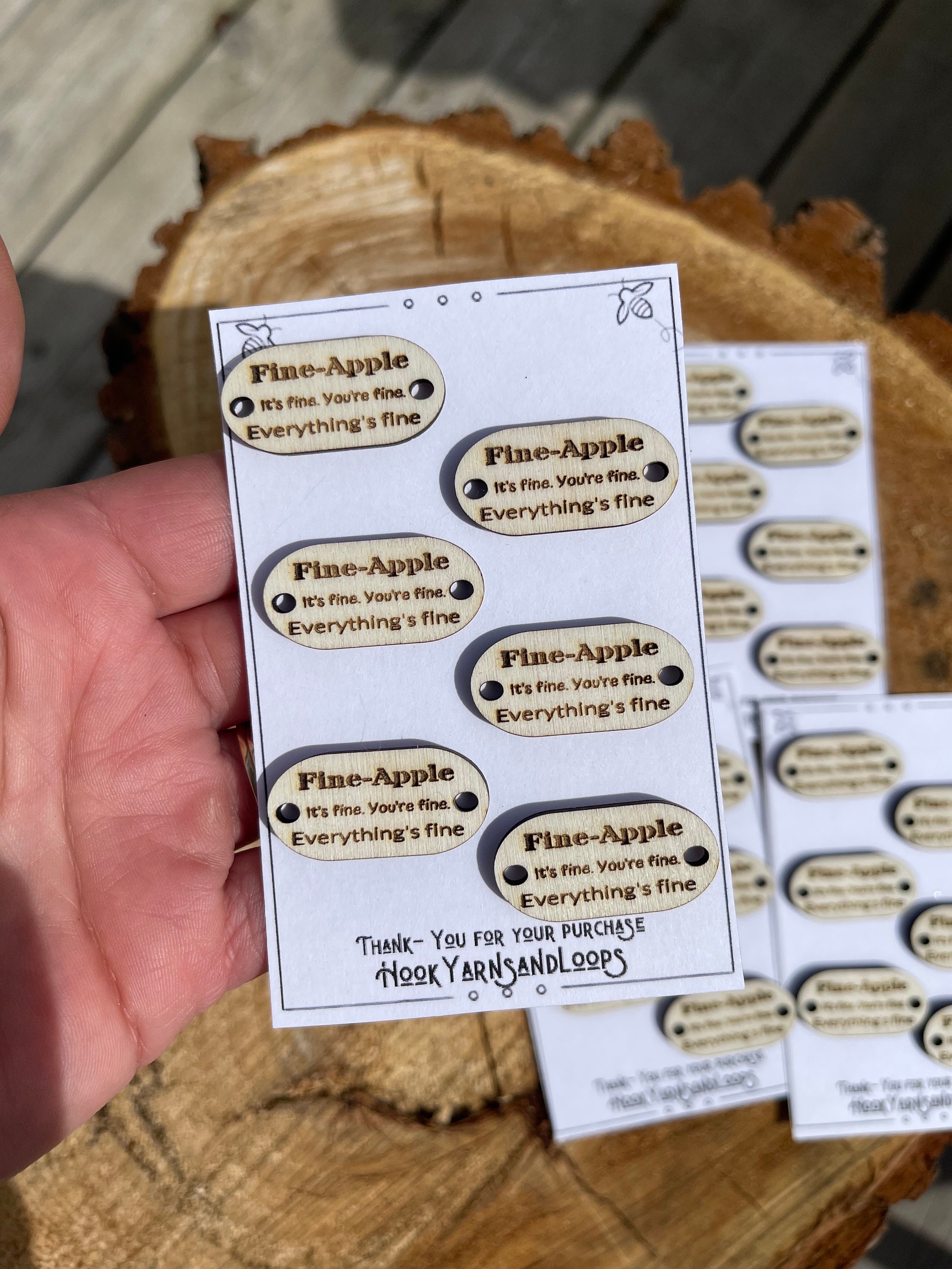6 - Pineapple Emotional Support Wooden Tags - Fine-Apple It's fine. You're Fine. Everything's Fine **Listing is for Wooden Tags Only**