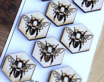 Bouton abeille de 8 à 1 po./Bouton en bois/Gravé au laser/Bouton fait main/Bouton unique