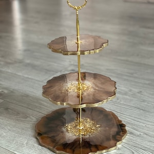 Cake Stand - Resin Cake Stand - Gold Brown Three Tier Cake Stand - high end cake - kitchen decor -