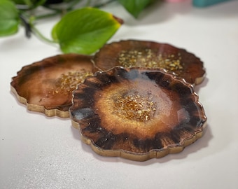 Agate Geode Coaster with 18k gold edging Resin Agate Geode Style Coaster