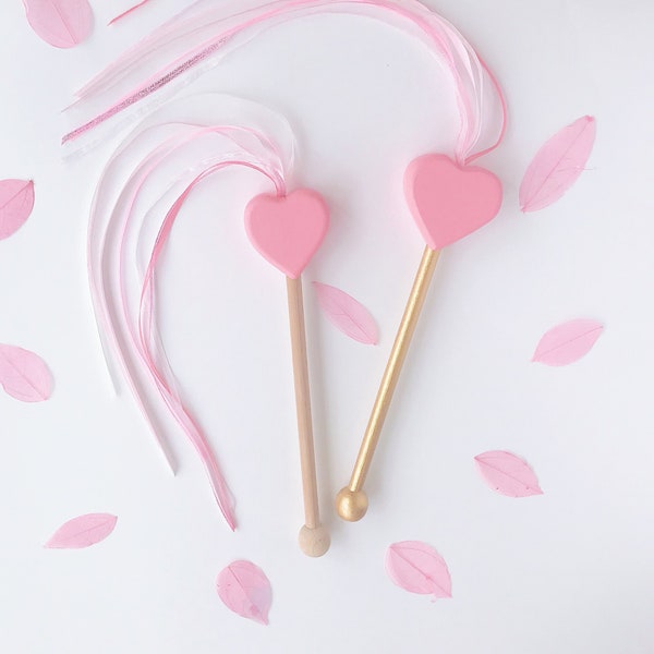 Magic Wand Pink Heart, Wooden wand, Princess wand