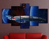 Star ship art, Printed on Canvas, 5 panel canvas, Starship Wall Art, Space Home Décor