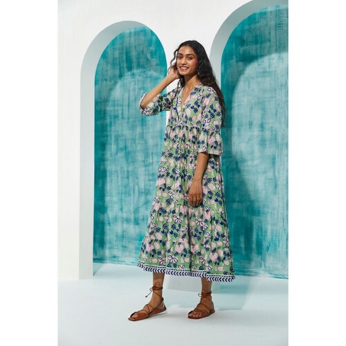 cotton tiered dress midi Marley Tiered Midi Dress Midnight Print / S