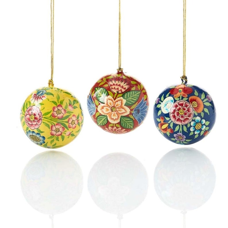 Set of Three Kashmiri Paper Mache Christmas Ornaments from | Etsy