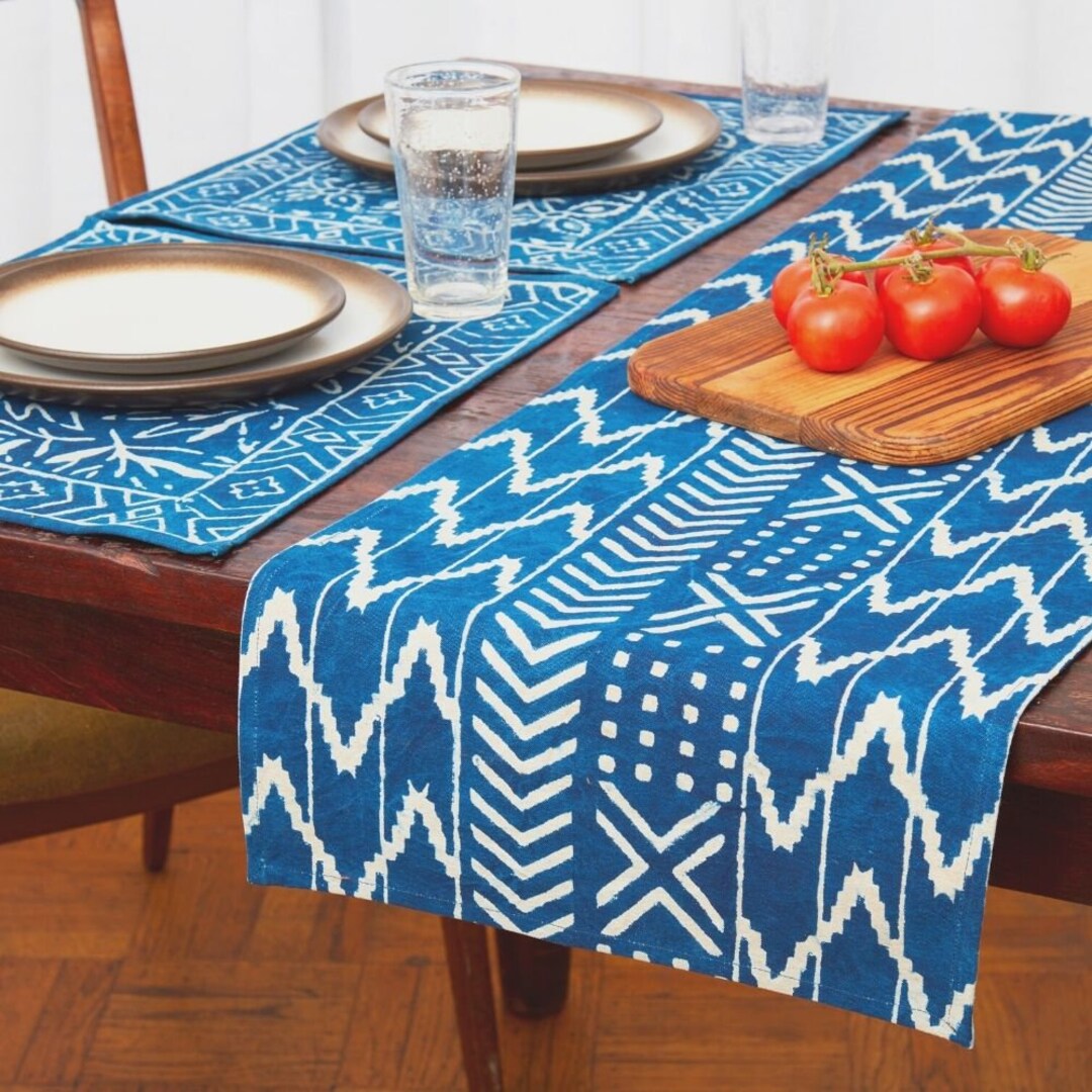 Indigo Block Print Table Runner Placemat Set Etsy