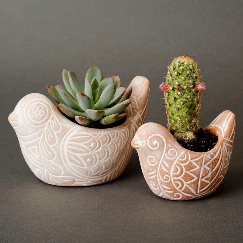 Terracotta Bird Planters Set