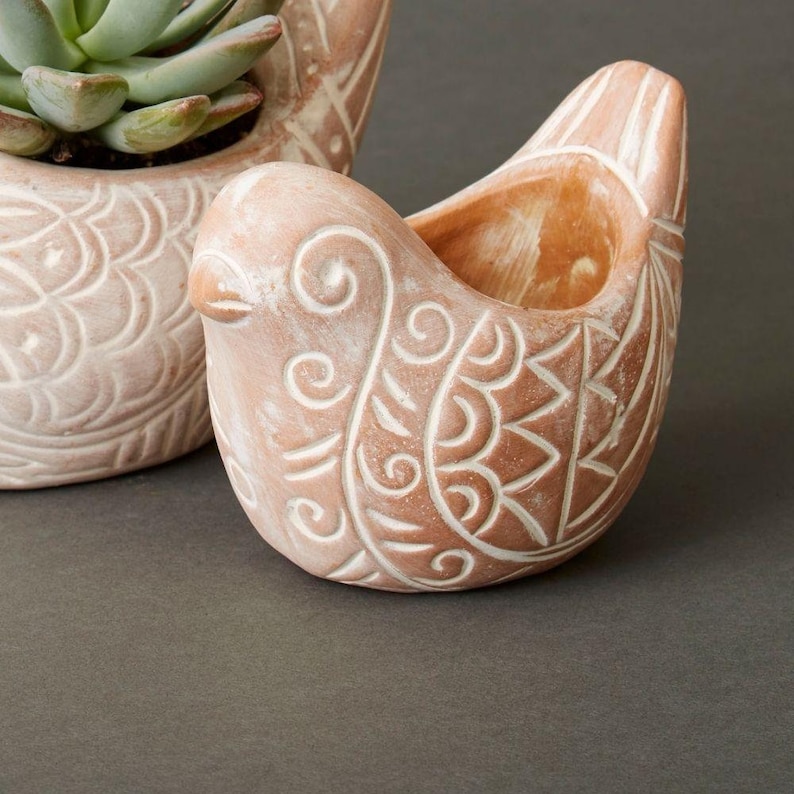 Terracotta Bird Planters Set