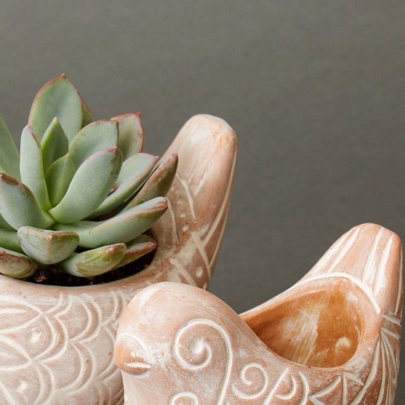 Terracotta Bird Planters Set