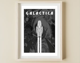 Battlestar Galactica vintage poster - Affiche Retro Science Fiction - Minimalist poster - Poster geek vintage