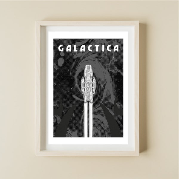 Cartel vintage de Battlestar Galactica - Cartel retro de ciencia ficción - Cartel minimalista - Cartel geek vintage