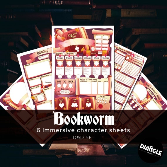 Dnd Character Sheet Pack The Bookworm Set Etsy