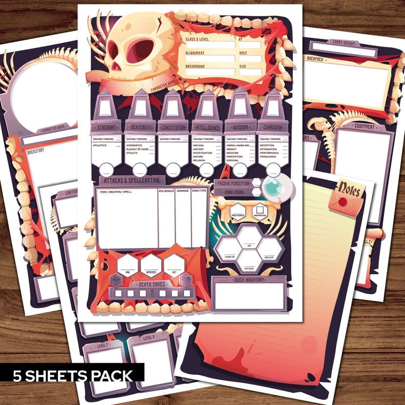 Dnd Character Sheet Pack the Undead Set Etsy Israel