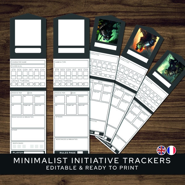 DnD Initiative Trackers - Practical & Minimalist bundle. Initiative Trackers for Dungeons and Dragons 5e, printable and editable.