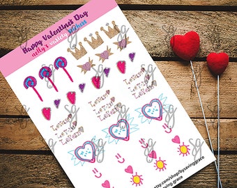Hand Drawn Valentine's Day Kiss Cut Stickers | NELLY'S VARIETY PACK