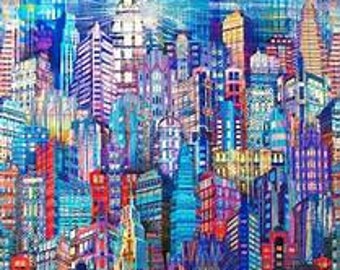 Skyscrapers~Citiscape Upholstery fabric~By the yard~ Damask~59 wide