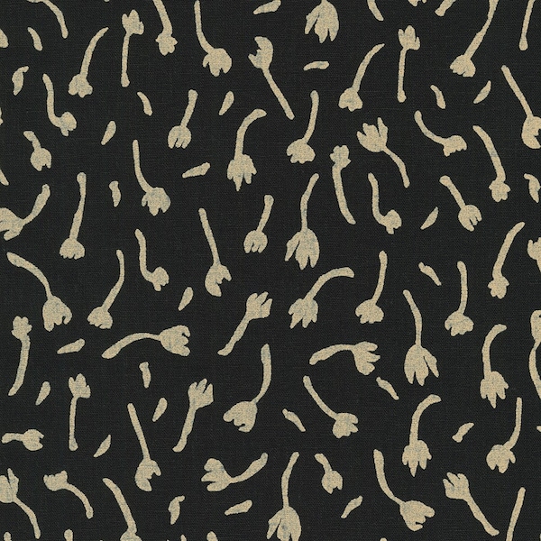 Riverbend Linen - Black Tossed Flowers - By Anna Graham For Robert Kaufman Fabrics - Sold By Yard and Cut Continuous - In Stock Ships Today