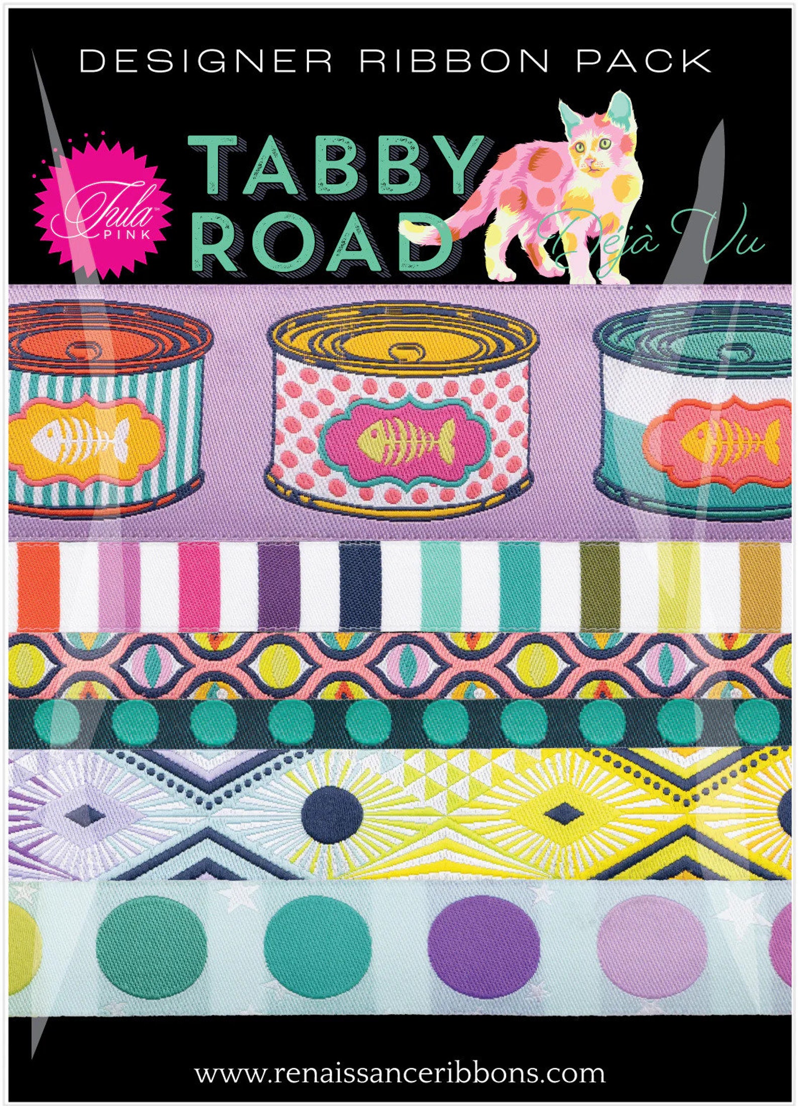 Tabby Road Designer Ribbon Pack - by Tula Pink for Renaissance Ribbons ...