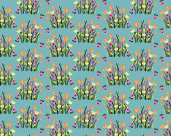 Floralicious Aqua Floral Stems Fabric by Lila Tueller - Riley Blake Fabrics
