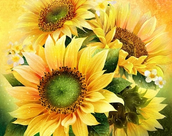 Sunny Day - 60" x 60" Sunflower Panel - By Oasis Fabrics - Sold By The Panel - In Stock And Ships Today
