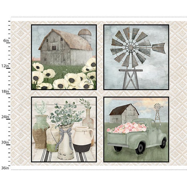 White Cottage Farm - 36" Countryside Panel - By Beth Albert For 3 Wishes Fabric - Sold By The Panel - In Stock and Ships Today