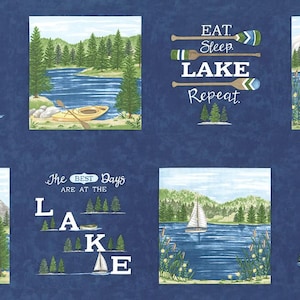 On Lake Time - 24&quot; Deep Water Panel - By Deb Strain For Moda Fabrics - Sold By The Panel - In Stock and Ships Today
