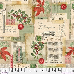 Holidays Past Canvas - Postkarten-Collage - Von Tim Holtz Für FreeSpirit Fabrics - Wird als lose Ware verkauft